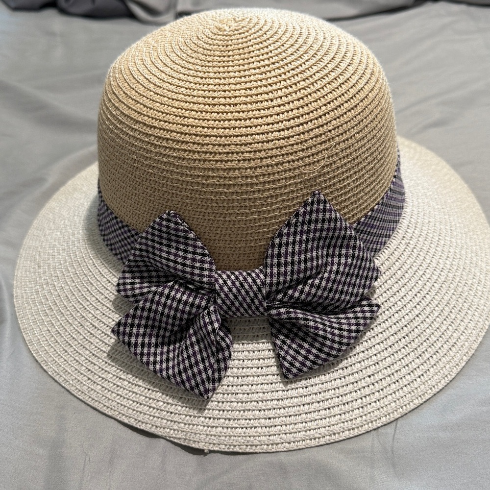 Stylish Tan and Black Bow Sun Hat